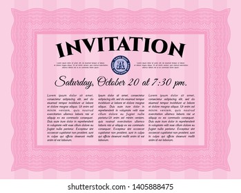 Pink Invitation. Detailed. With linear background. Beauty design. 