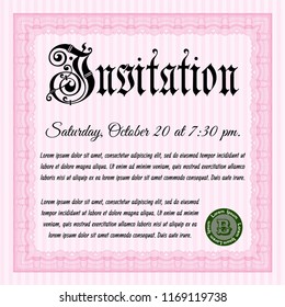 Pink Invitation. Detailed. Printer friendly. Cordial design. 