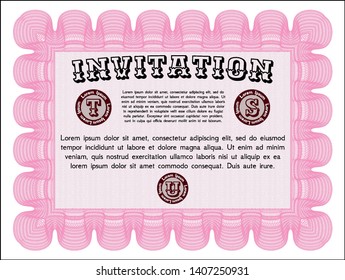 Pink Invitation. Detailed. Printer friendly. Cordial design. 