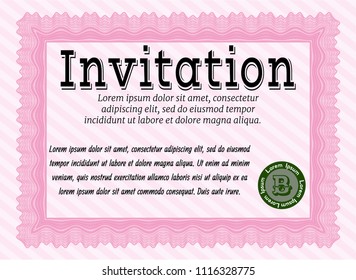 Pink Invitation. Easy to print. Customizable, Easy to edit and change colors. Sophisticated design. 