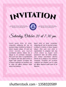 Pink Invitation. Easy to print. Money design. Detailed. 