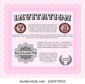 Pink Invitation. Easy to print. Vector illustration. Money style design. 