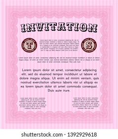 Pink Invitation. Elegant design. With complex linear background. Vector illustration. 
