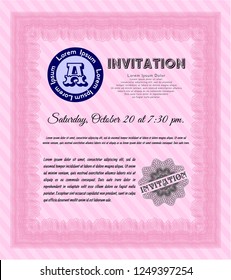 Pink Invitation. Elegant design. With guilloche pattern. Detailed. 