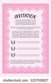 Pink Invitation. Elegant design. Vector illustration. With complex linear background. 
