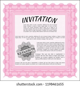 Pink Invitation. Excellent design. With guilloche pattern. Customizable, Easy to edit and change colors. 