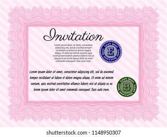 Pink Invitation. Excellent design. Vector illustration. Printer friendly. 
