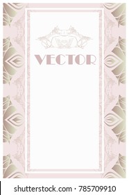 pink invitation with frame and flowers
