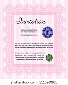 Pink Invitation. With great quality guilloche pattern. Beauty design. Vector illustration. 