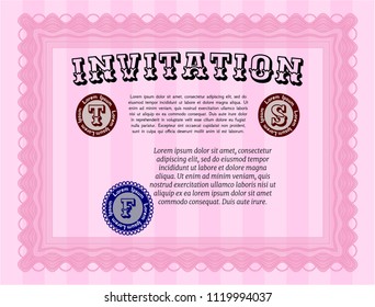 Pink Invitation. With great quality guilloche pattern. Money Pattern design. Customizable, Easy to edit and change colors. 