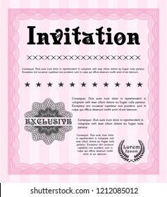 Pink Invitation. With great quality guilloche pattern. Lovely design. Vector illustration. 