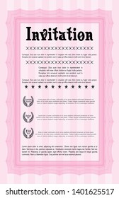 Pink Invitation. With great quality guilloche pattern. Vector illustration. Sophisticated design. 