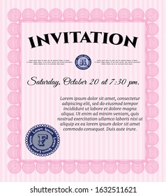 Pink Invitation. With great quality guilloche pattern. Perfect design. Detailed. 