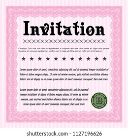 Pink Invitation. With guilloche pattern and background. Detailed. Beauty design. 