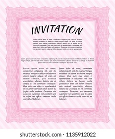 Pink Invitation. With guilloche pattern and background. Detailed. Artistry design. 