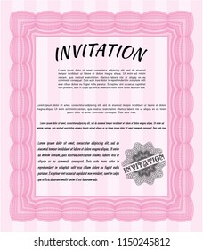 Pink Invitation. With guilloche pattern and background. Customizable, Easy to edit and change colors. Perfect design. 