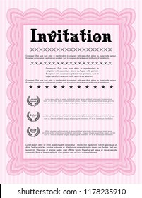 Pink Invitation. With guilloche pattern and background. Nice design. Vector illustration. 