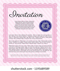 Pink Invitation. With guilloche pattern and background. Customizable, Easy to edit and change colors. Modern design. 