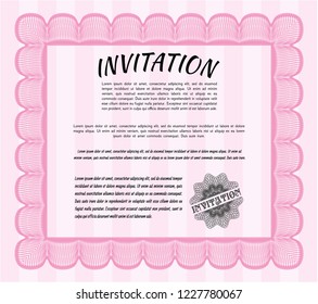 Pink Invitation. With guilloche pattern and background. Money Pattern. Customizable, Easy to edit and change colors. 
