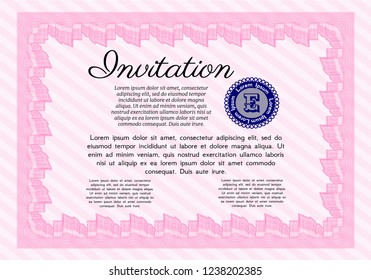 Pink Invitation. With guilloche pattern and background. Customizable, Easy to edit and change colors. Artistry design. 