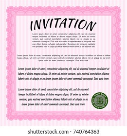 Pink Invitation. With guilloche pattern and background. Cordial design. Customizable, Easy to edit and change colors. 