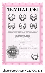 Pink Invitation. With guilloche pattern. Customizable, Easy to edit and change colors. Money Pattern. 