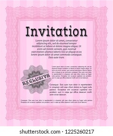 Pink Invitation. With guilloche pattern. Perfect design. Detailed. 