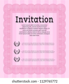 Pink Invitation. With guilloche pattern. Vector illustration. Money Pattern. 
