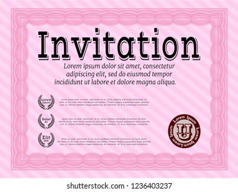 Pink Invitation. With linear background. Customizable, Easy to edit and change colors. Sophisticated design. 