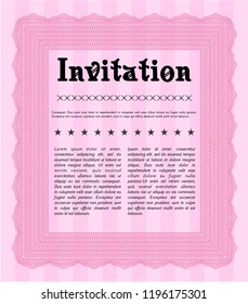 Pink Invitation. With linear background. Detailed. Excellent design. 