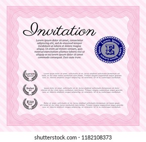  Pink Invitation. With linear background. Lovely design. Detailed. 