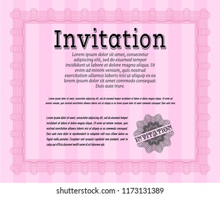 Pink Invitation. With linear background. Money design. Detailed. 