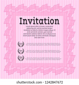Pink Invitation. With linear background. Sophisticated design. Vector illustration. 