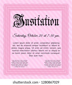 Pink Invitation. Lovely design. With complex linear background. Vector illustration. 