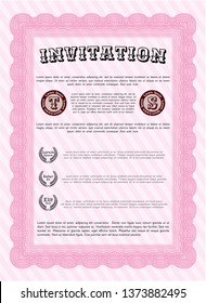 Pink Invitation. Modern design. Customizable, Easy to edit and change colors. With guilloche pattern. 