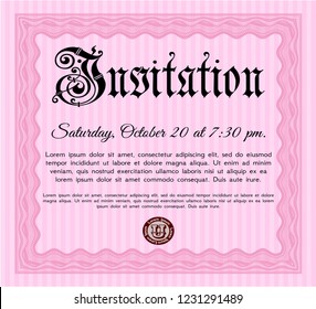Pink Invitation. Modern design. With guilloche pattern. Detailed. 