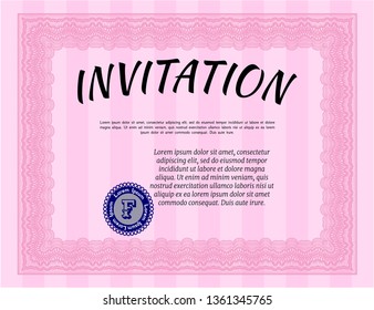 Pink Invitation. Modern design. With guilloche pattern. Customizable, Easy to edit and change colors. 