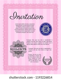 Pink Invitation. Modern design. With quality background. Detailed. 