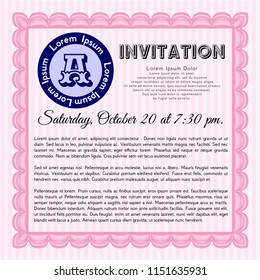 Pink Invitation. Modern design. Vector illustration. With guilloche pattern. 