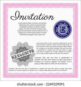 Rosa Einladung. Gelddesign. Mit komplexem Hintergrund. Anpassbar, einfach zu bearbeiten und die Farben zu ändern. 