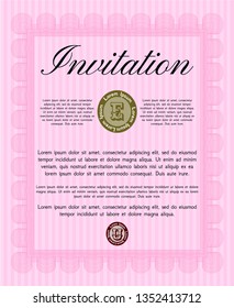 Pink Invitation. Money design. Detailed. With guilloche pattern. 