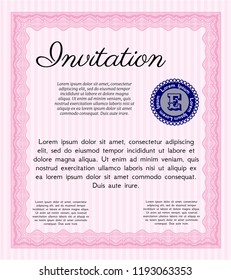 Pink Invitation. Money Pattern. Customizable, Easy to edit and change colors. With guilloche pattern. 