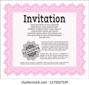 Pink Invitation. Money Pattern design. With background. Detailed. 
