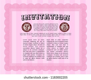 Pink Invitation. Money Pattern design. Detailed. With complex background. 