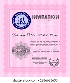 Pink Invitation. Money Pattern design. Customizable, Easy to edit and change colors. Complex background. 