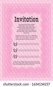 Pink Invitation. Money Pattern. Detailed. With complex linear background. 