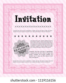 Pink Invitation. Money style design. With linear background. Vector illustration. 