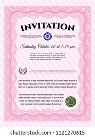 Pink Invitation. Money style design. With great quality guilloche pattern. Vector illustration. 