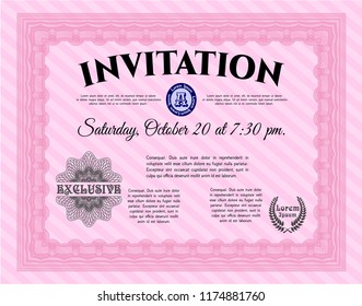 Pink Invitation. Nice design. With complex linear background. Customizable, Easy to edit and change colors. 