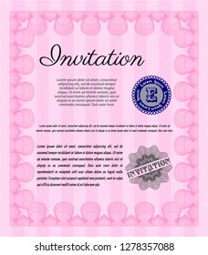 Pink Invitation. Nice design. Printer friendly. Vector illustration. 